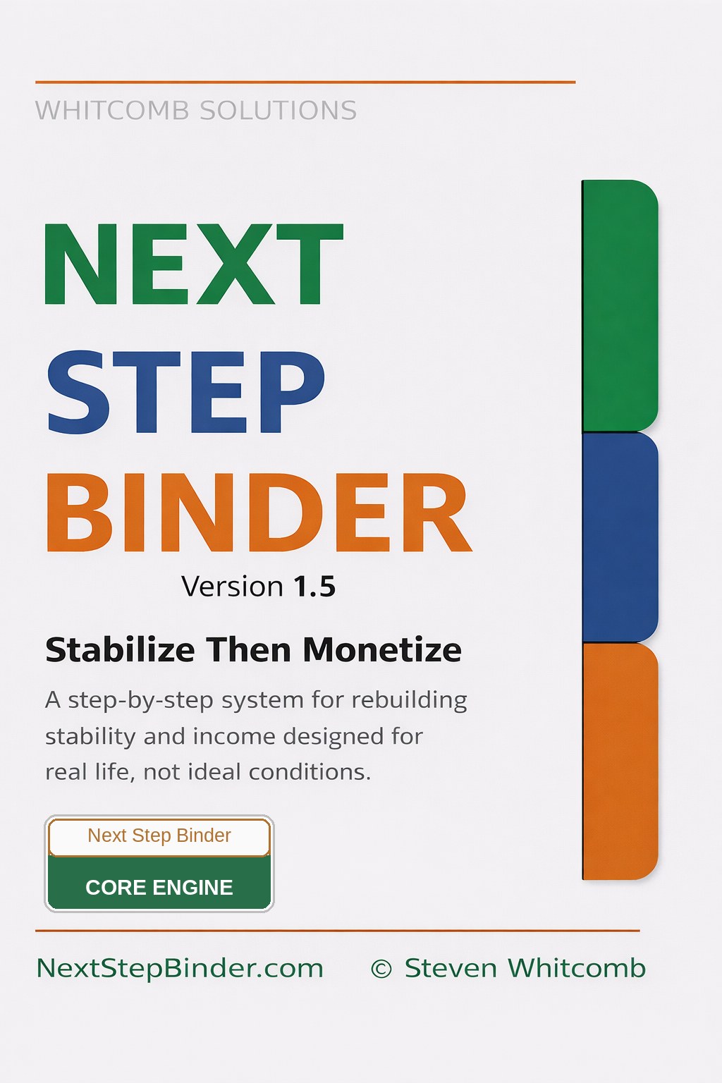 The Next Step Binder cover — a step by step system for rebuilding stability and income