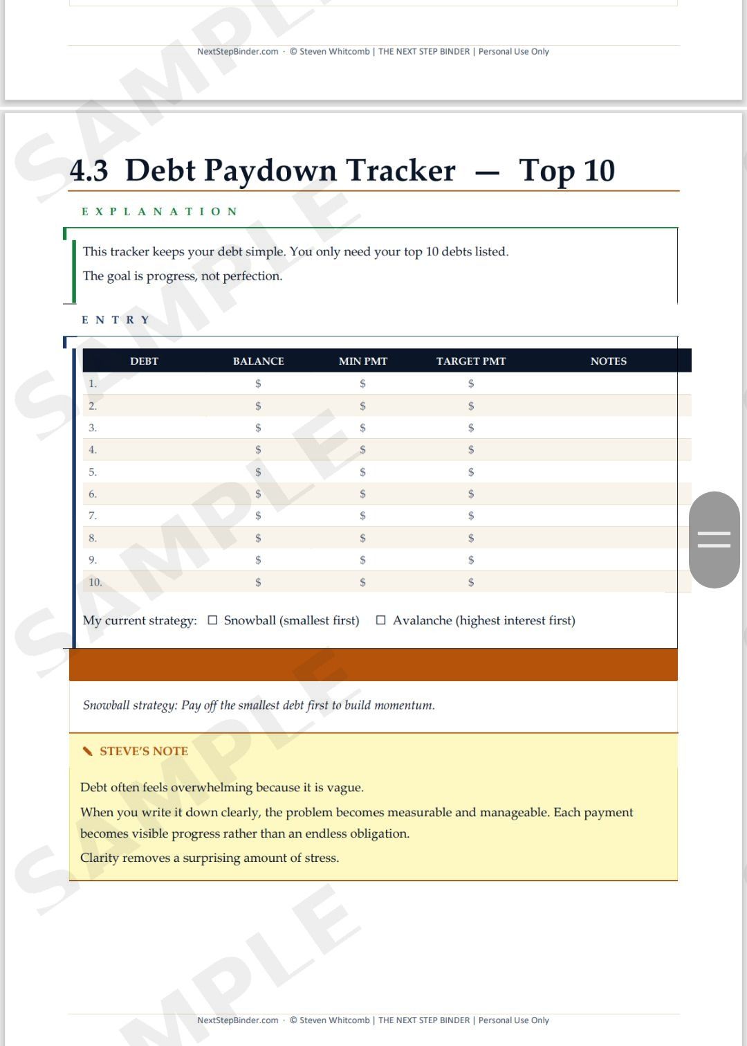 Sample — Monthly Review page